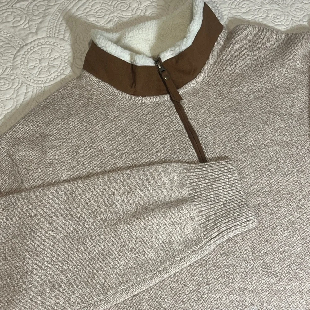 ORVIS Stowe Lambswool Quarter Zip Pullover Sweater Sherpa Collar Beige‎ Mens XXL